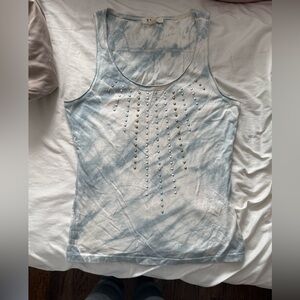 Embellished Blue and White Women's Tank Top